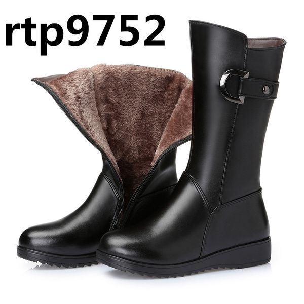 

winter new style leather women's boots, warm cotton boots, slimming legs, wool cotton shoes, women, Black