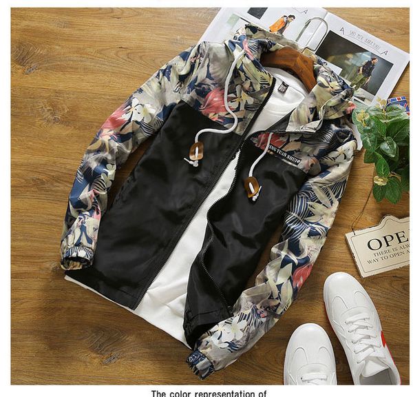 

2020 men jacket hoodie arrivel fashion printed loose men jacket with hood 6-colores selected coats size s-3xl, Black;brown
