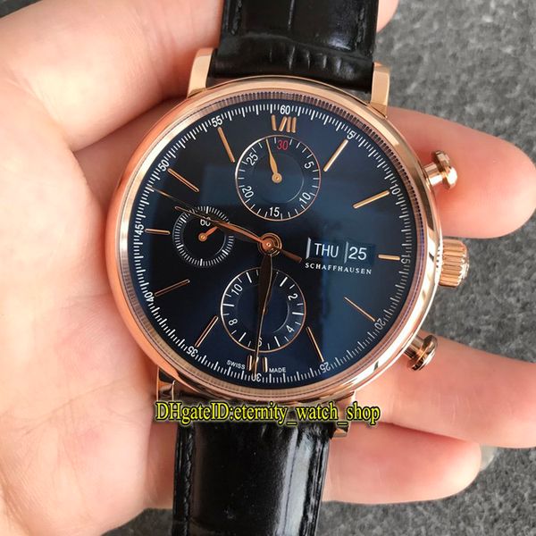 

v2 upgrade version zf 391035 blue dial cal.79320 a7750 chronograph automatic mens watch 18k rose gold case leather satch sport watches, Slivery;brown