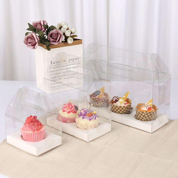 

cupcake box with handle transparent plastic boxes cupcake gift box packaging for party favors 10pcs/lot