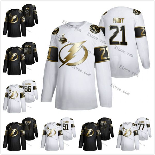 

2020 stanley cup finals champions 21 brayden point tampa bay lightning hockey kucherov victor hedman steven stamkos golden edition jersey, Black;red