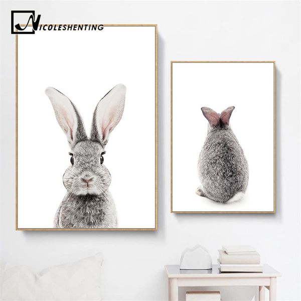 

baby woodland animal rabbit tail canvas funny poster wall art nursery print painting nordic kids decoration pictures room decor