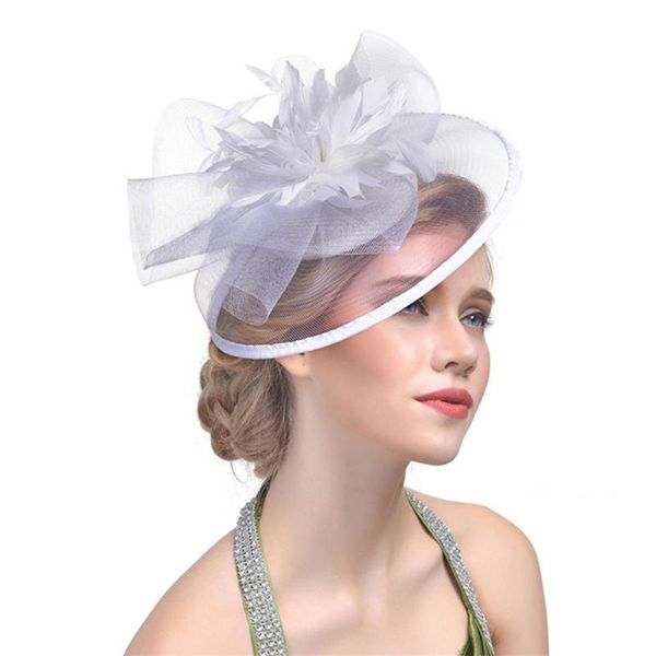 

women cocktail ribbon party feather mesh circular hats hair clip banquet headdress fascinator bridal gauze wedding headbands