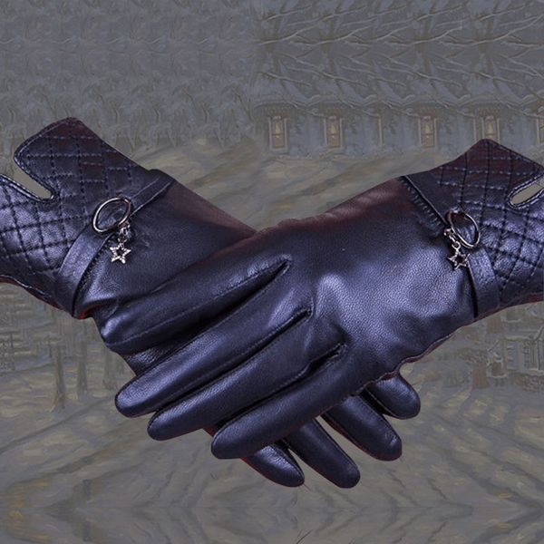 

winter women warm genuine leather gloves black woolen invierno mujer solid fashion touch screen gloves fur christmas, Blue;gray