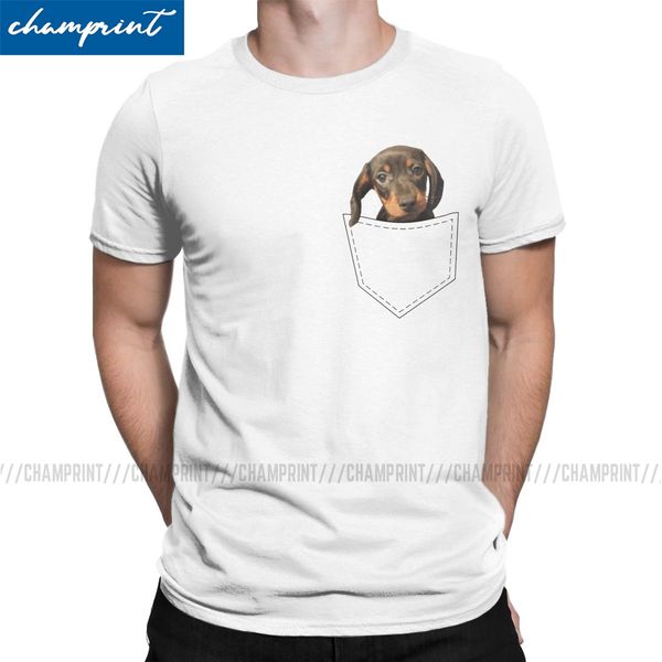 

vintage pocket dog dachshund t-shirt for men round collar t shirts cute animals pet short sleeve tees gift idea clothing