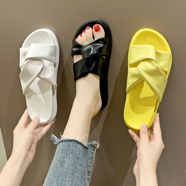 

cinessd pu shoes women 2020 new cross tied summer slippers for women flat whit slippers woman comfortable sandals fashion, Black