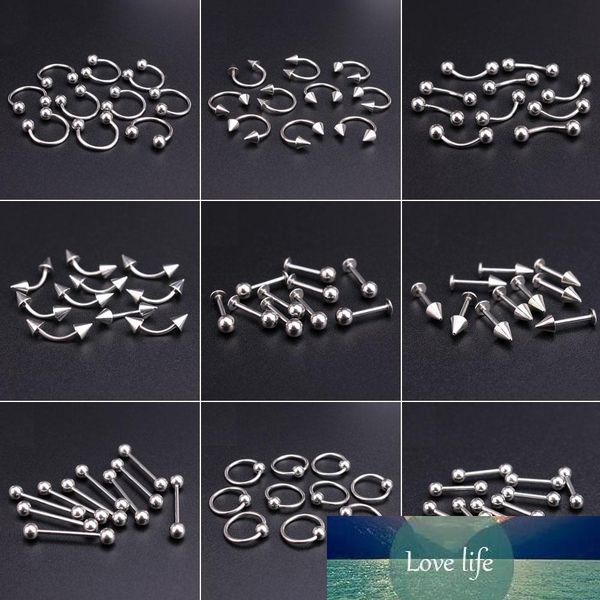 Commercio all'ingrosso 100 pz / lotto argento body piercing in acciaio inox sopracciglio labbro naso gioielli pancia lingua trago labret bar anelli CJ191116