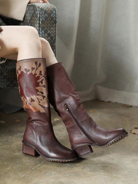 

tayunxing handmade shoes genuine leather mid-calf mid heel women high boots zipper comfort increase big fat round y8156-26, Black