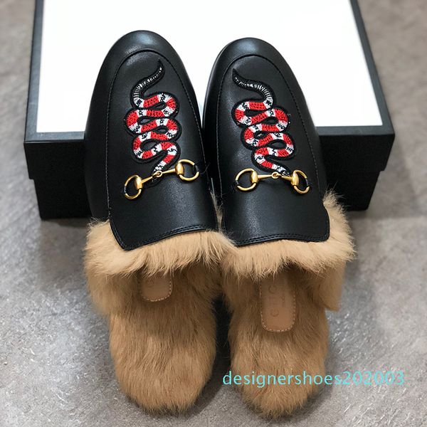 

men designer slippers princetown fur slippers mules flats chain ladies casual shoes women mens loafers muller slipper shoes furry slides d03, Black