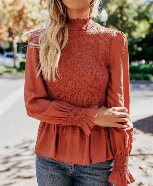 

2020 женская плиссе рубашка блузки с длинным рукавом шифон топы пуловер рябить шеи мода складка толстовки женские elegent boutique одежда ly, White