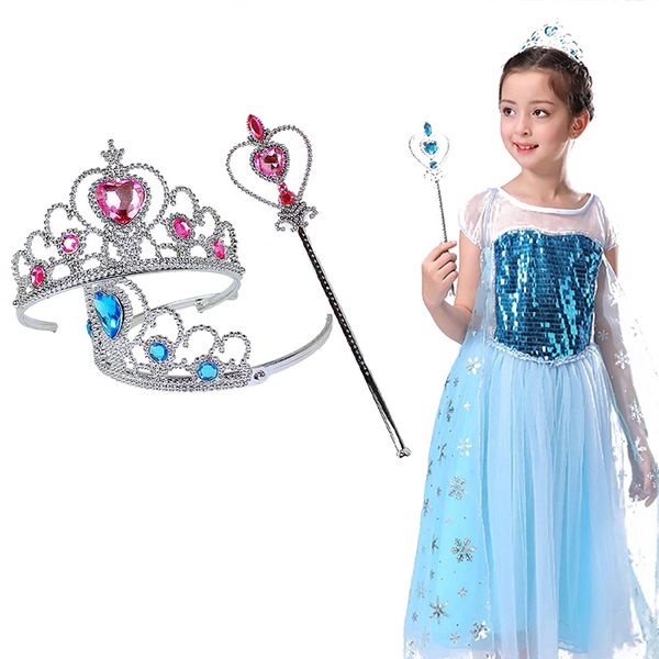 

2 pcs/set fairy snow queen princess hair combs crowns & magic wands cosplay for girl kids birthday gifts hair jewelry, Golden;silver