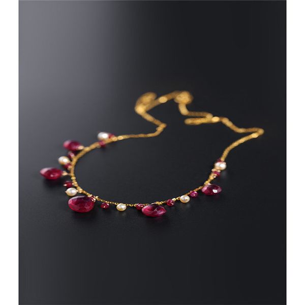 

daimi ruby necklace female heaven genuine 18k gold seawater pearl pendant custom, Silver