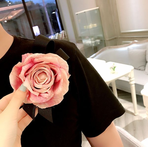 

korean cloth art big fabric flower bow brooch jewelry lapel pin dress shirt suit cute corsage for head bag hat women accessories, Gray
