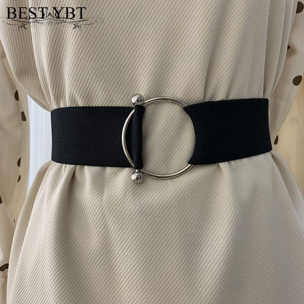 

belts ybt for women black simple waist elastic ladies band round buckle decoration coat sweater fashion dress rice white, Black;brown