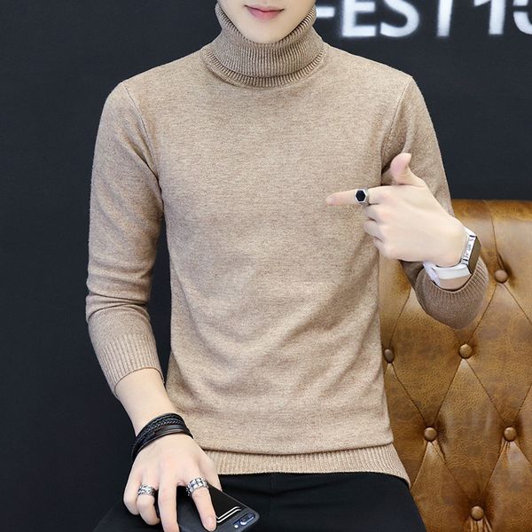 

men's sweaters 2021 winter solid color can be turned high collar sweater korean-style slim fit youth casual base shirt, White;black