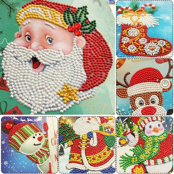 

resin 8pcs postcard christmas card cartoon birthday 5d elk creative santa claus diamond drawing diy snowman diamond painting