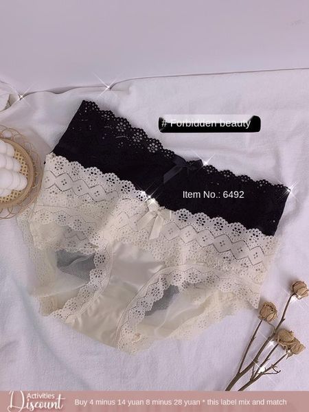 

underwear women's lace viscose fiber seamless low waist cotton crotch antibacterial temptation goddess panties, Black;pink