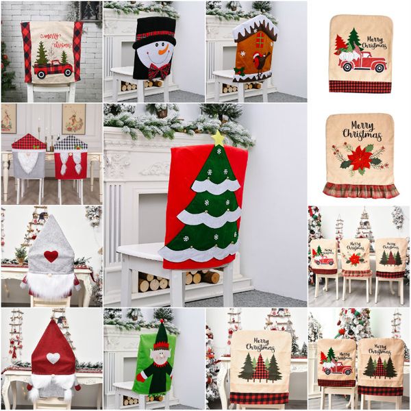 

new 10 style christmas party small truck christmas hat christmas tree chair back cover non woven dining chair cover decorative cover t50023