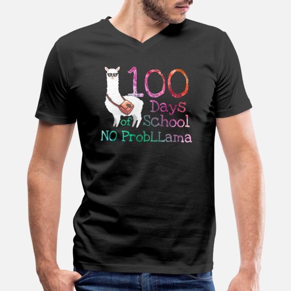 

100 days of school no probllama llama teacher gift t shirt men character cotton s-xxxl novelty interesting casual spring family shirt