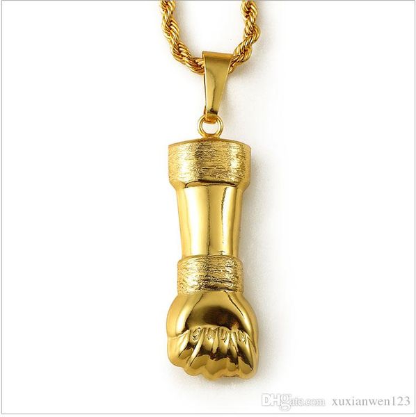 

fist pendant necklace gold plated hip hop men's punk style rock micro rap long 75cm long chain fashion jewelry, Silver