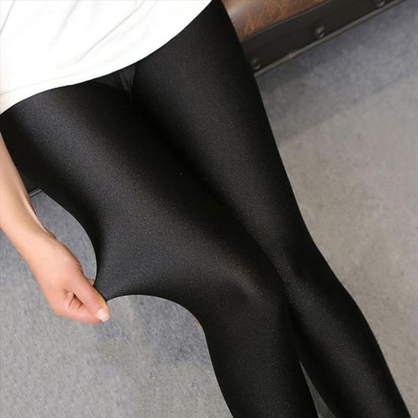 

женщины shiny pant гетры горячий продавая гетры сплошного цвета люминесцентные спандекс эластичность повседневный брюки shinny legging, Black