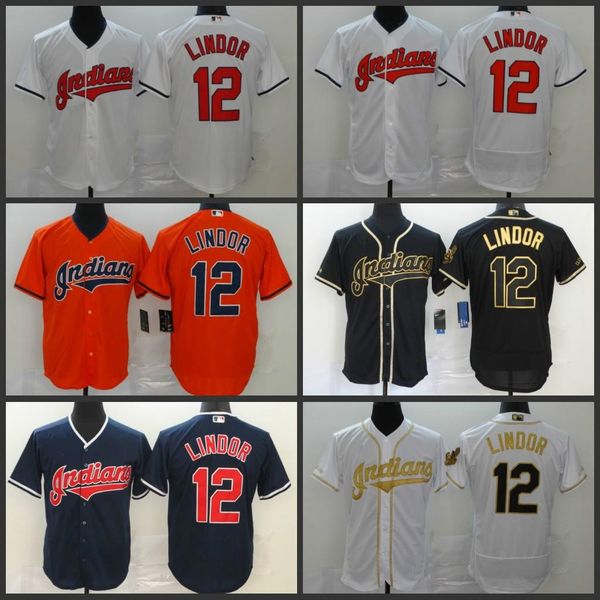 

2020 cleveland 12 francisco lindor baseball jersey 09, Blue;black