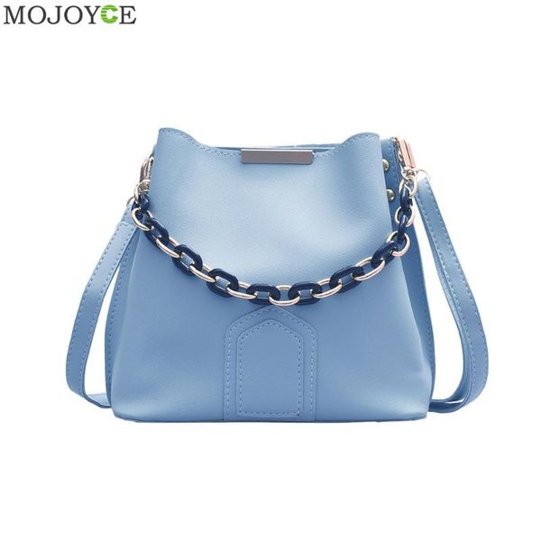 

popular simple female daily bag casual crossbody bag women solid pu leather female chain bucket shoulder pouch