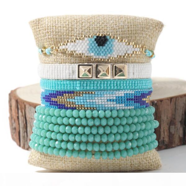 

rttooas fashion miyuki beaded bracelet set turkish evil eye pulseras mujer moda 2020 joyeria bracelets handmade female jewelry, Golden;silver