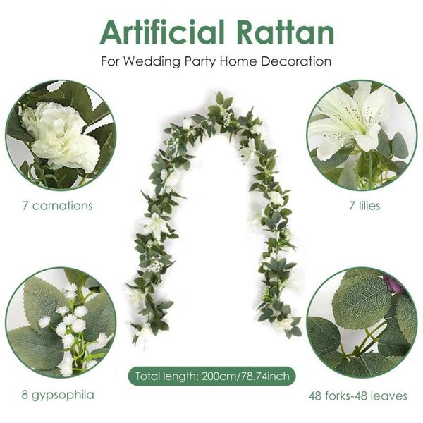 

2m artificial eucalyptus with carnation lily garland hanging rattan vertical garden home table party wedding backdrop wall decor