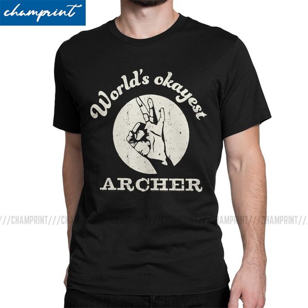 

смешные worlds okayest арчер archery футболки для мужчин crew neck t shirt лук стрелка охота спорт короткие рукава тис идея подарка tops