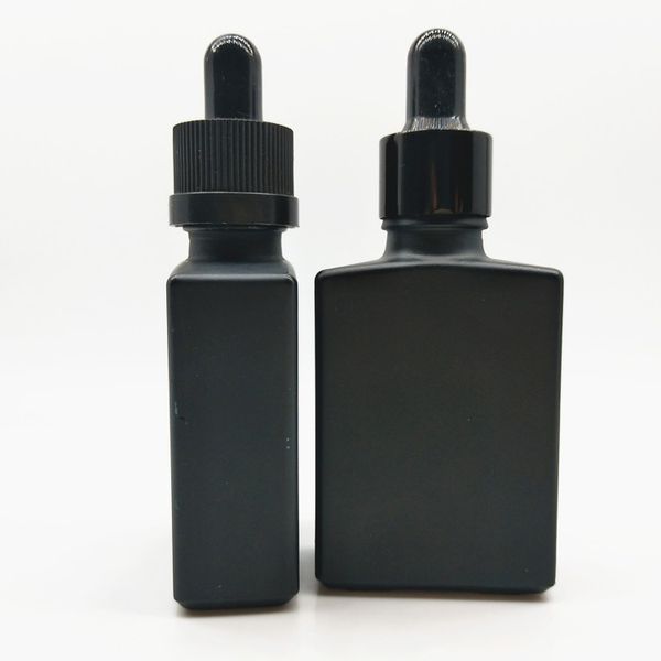 Elettronica Vetro per olio con lato piatto rettangolare nero opaco da 30 ml Bottiglia vuota per succhi E Bottiglie contagocce per liquidi