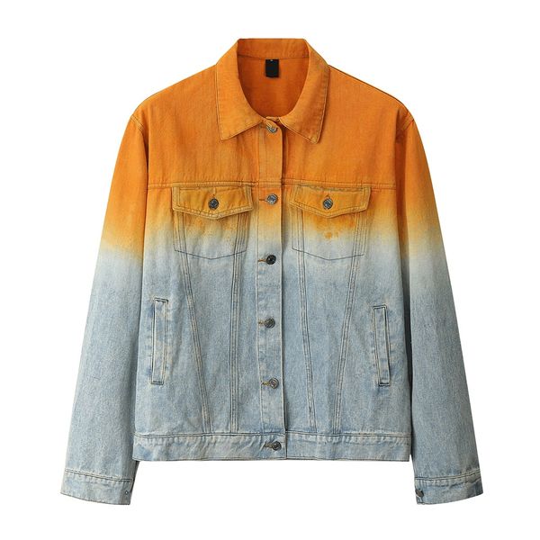 

dark icon gradient color denim jacket men high street fashion men's jackets streetwear clothing, Black;brown