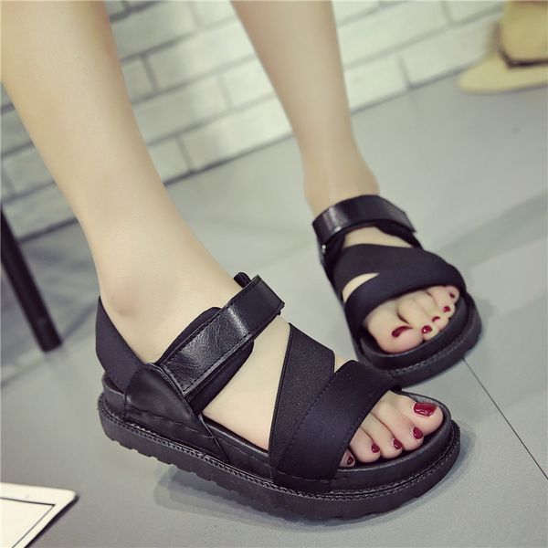

2020 new sandals women summer open toe shoes woman breathable and lightweight leisure sandals flat size 35-40, Black