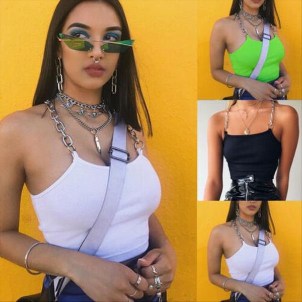 

new women tank vest crop solid casual wild inner wear chain dispatchable 2020 summer new, White