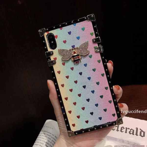 

luxury phone case for iphone 11 pro max case bee pattern glitter bling phone anti-fall phone cover for samsung note10 huawei p20 back cover