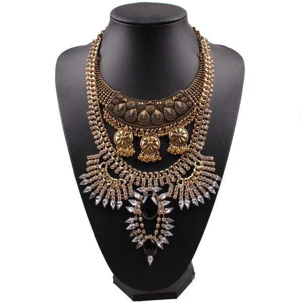 

new arrival design fashion alloy big chunky necklace for women crystal pendant choker statement necklace, Silver