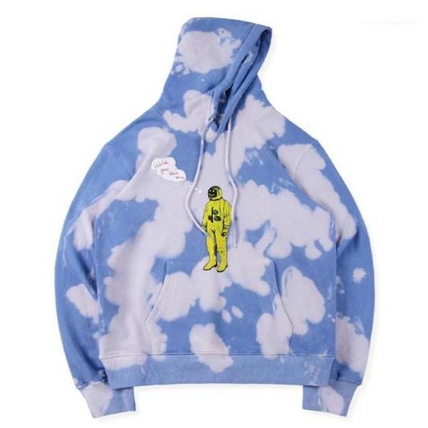 

white clouds print patchwork mens hoodies casual pullover males clothing letter print mens designer hoodies fashion, Black