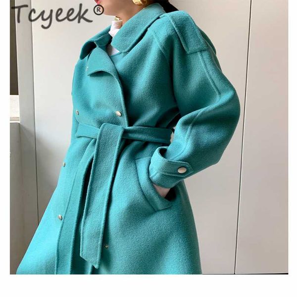 

tcyeek spring autumn 95% wool coat female elegant long cashmere woolen jacket women manteau femme hiver 2020 fit blend coat 8265, Black