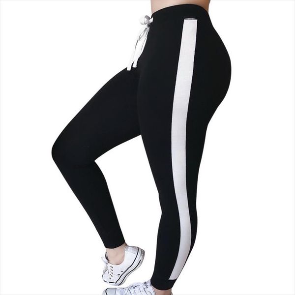 

women fashion slim fitness long pants casual side striped elastic waist gyms leggings jogger sweatpants female trousers, Black