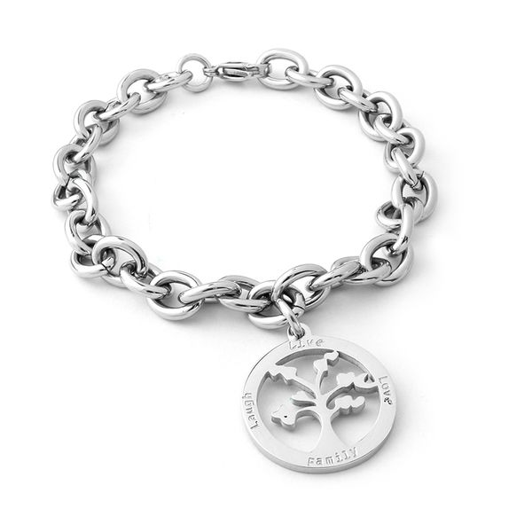 

jovo fashion new round shape life of tree charm bracelets silver color link & chain bracelets for women friend family gift, Golden;silver