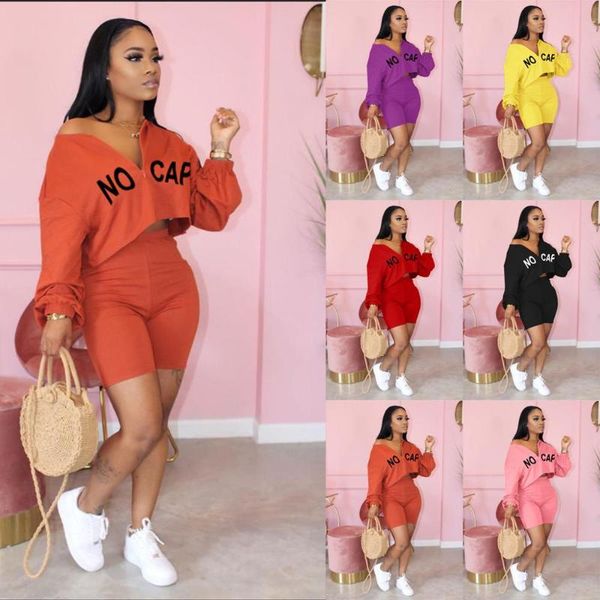 

felyn 2020 new arrival two pieces women set letters t-shirt and solid shorts summer outfits home clothing, White