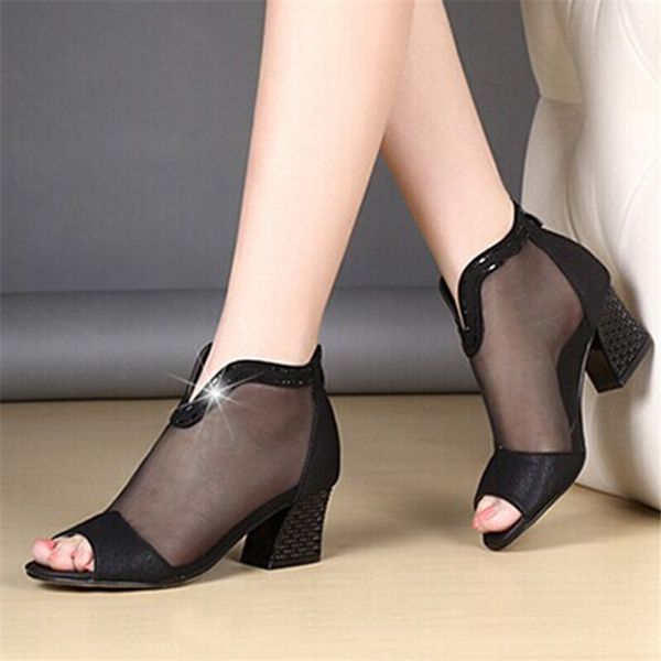 

size 41 kitten heel sandals women dress shoes for woman heels summer ladies sandals women block heels sandale lady shoe, Black