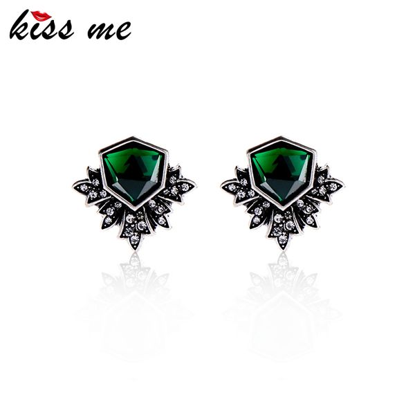 

kiss me antique silver color green stud earrings fashion jewelry new brand women vintage accessories, Golden;silver