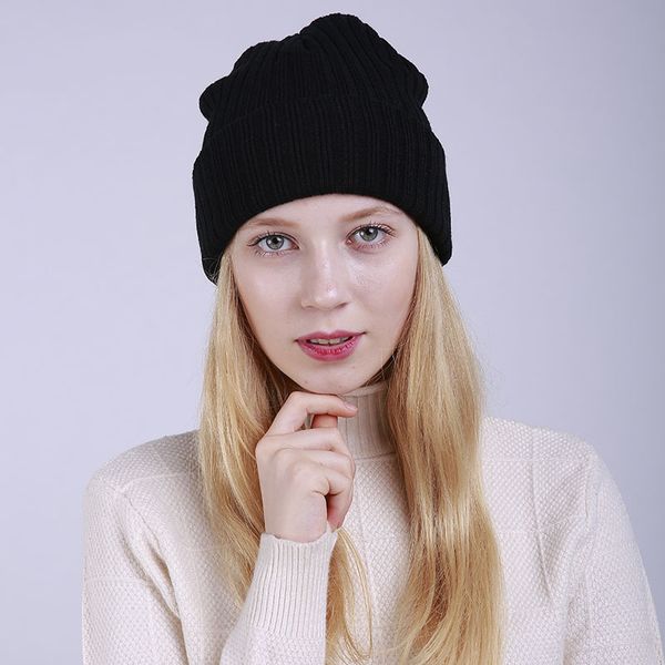 

solid knitted thick beanies autumn winter warm women fashion casual cap lady outdoor female soft bonnet hat, Blue;gray