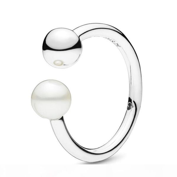 

sterling silver 925 bead & freshwater cultured pearl open ring for women with logo zircon fits pandora style real original authentic jewelry