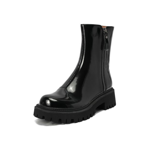 

2021 classic design autumn and winter shoes woman genuine leather platform thick heels ankle boots party dancing winter boots, Black