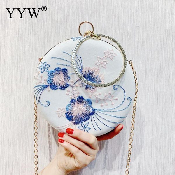 

evening bags yyw national handbag female embroidered floral round clutch rhinestone handle handbags sac a main designer luxury purse