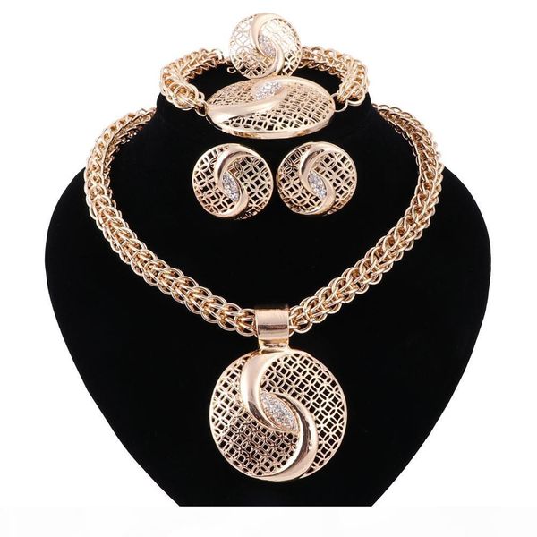 

bridal gift nigerian wedding african beads jewelry set fashion dubai gold plated crystal jewelry set costume design, Black