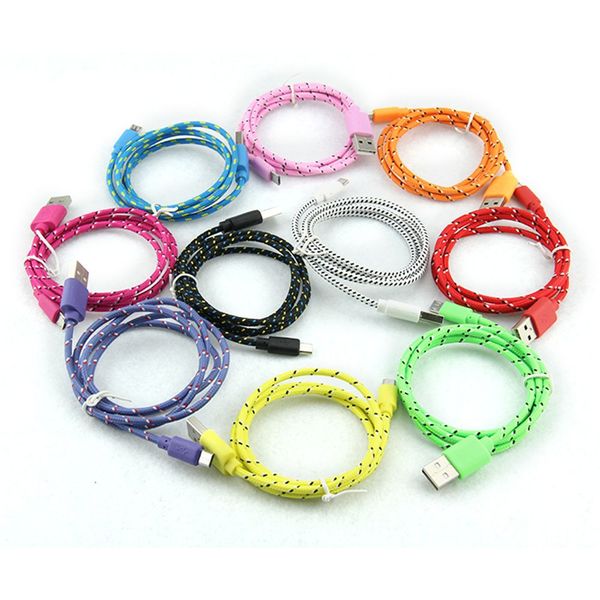 

3m 2m 1m fabric braided nylon data sync usb cable 3ft 6ft 10ft cord charger charging for cell phone 100pcs