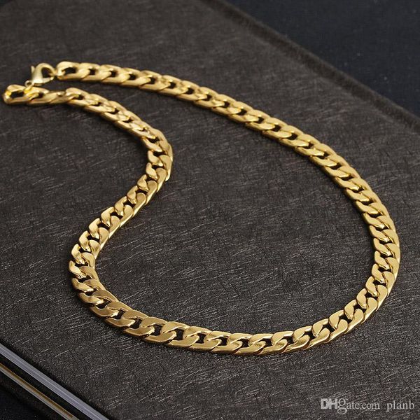 

never fade fashion luxury figaro chain necklace 4 sizes men jewelry 18k real yellow gold plated 9mm chain necklaces for women mens, Silver